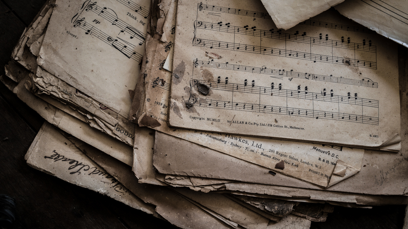 Noten, Musikalische Note, Text, Papier, Holz. Wallpaper in 1366x768 Resolution