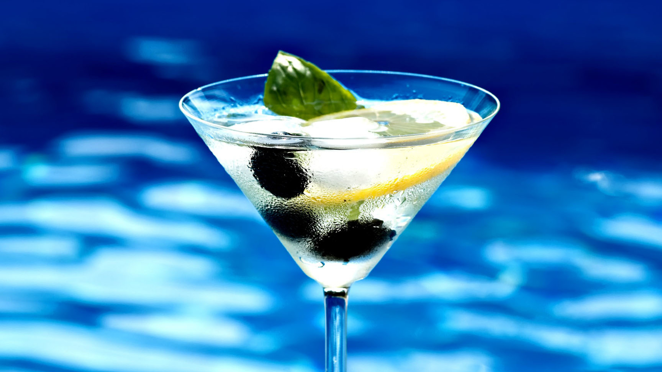 Verre à Cocktail Transparent Avec du Citron Tranché et du Liquide Noir. Wallpaper in 2560x1440 Resolution