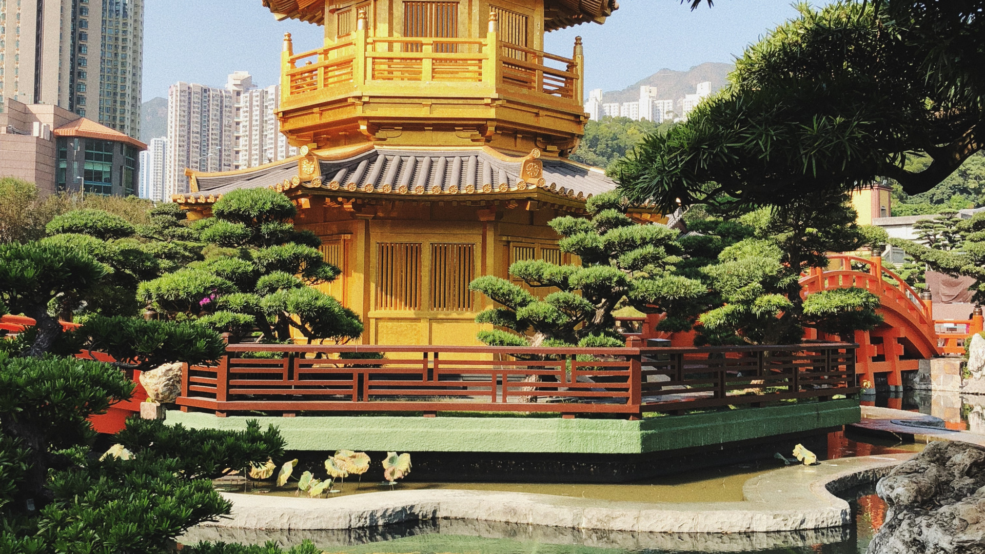 Hong Kong, Jardin Nan Lian, Tourisme, L'architecture Chinoise, Corps de L'eau. Wallpaper in 1920x1080 Resolution