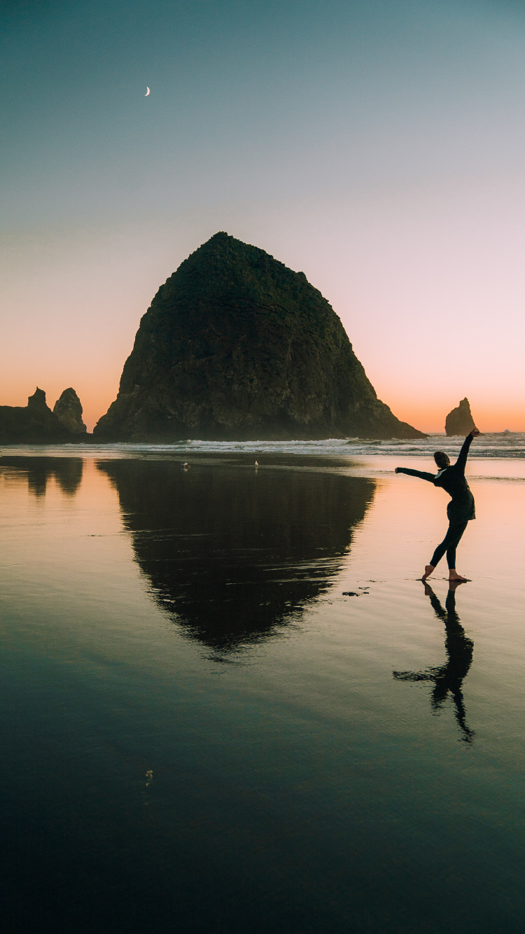 Haystack Rock, Tourism, Reflection, Water, Sea. Wallpaper in 750x1334 Resolution