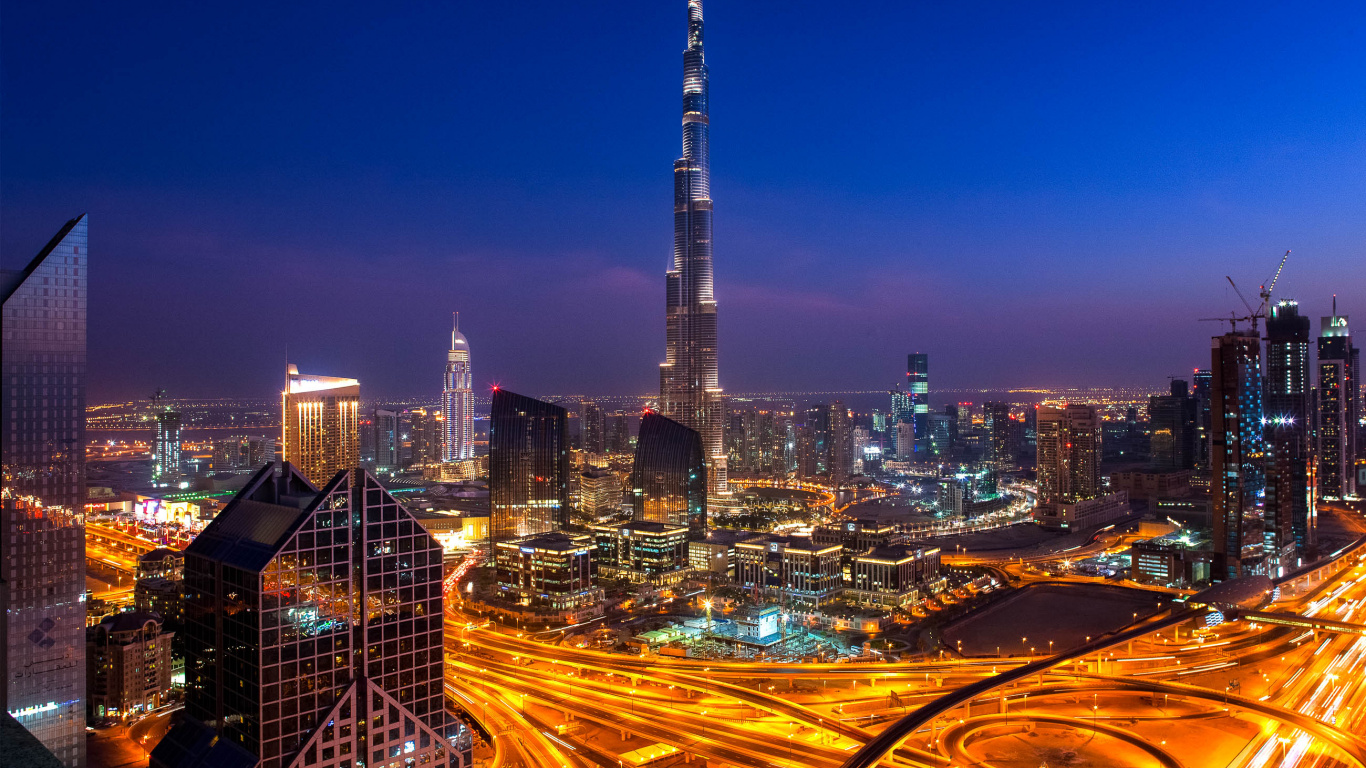 Skyline Der Stadt Bei Nacht Night. Wallpaper in 1366x768 Resolution