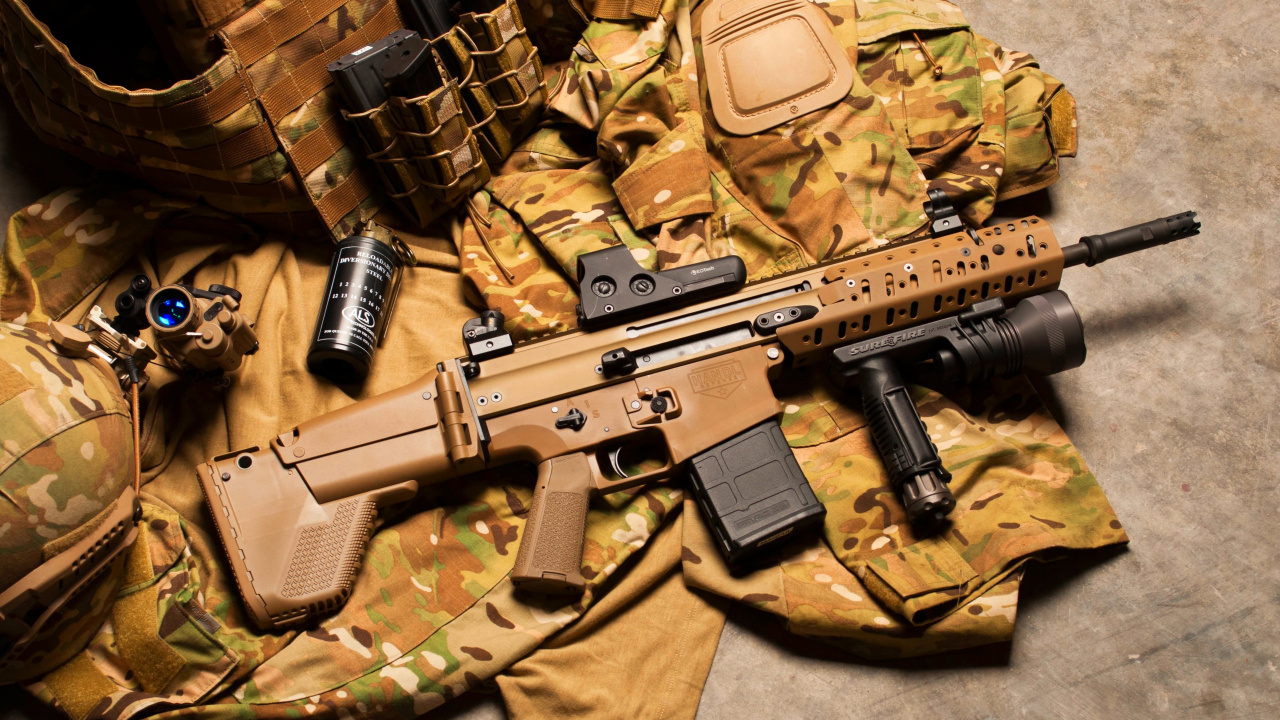 fn Scar, fn Herstal, Pistolet, Arme, Déclencheur. Wallpaper in 1280x720 Resolution