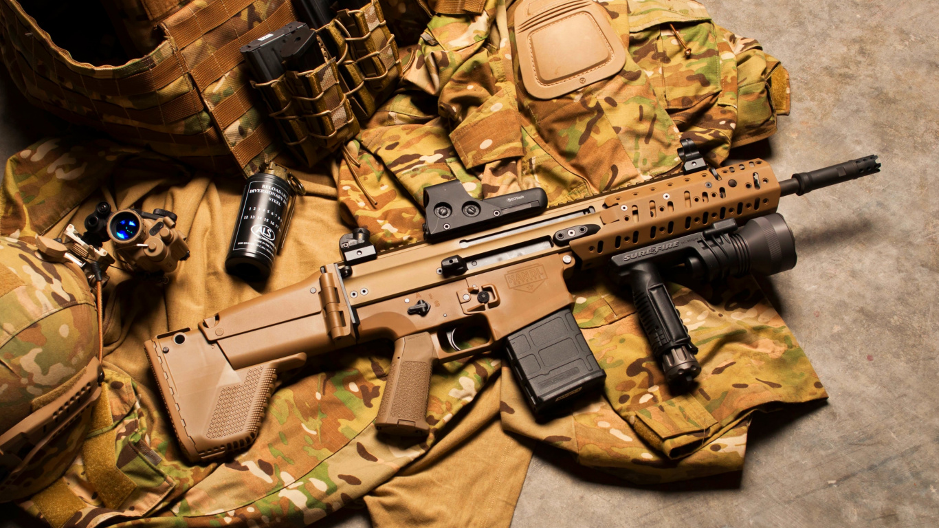 fn Scar, fn Herstal, Gun, Firearm, Trigger. Wallpaper in 1366x768 Resolution