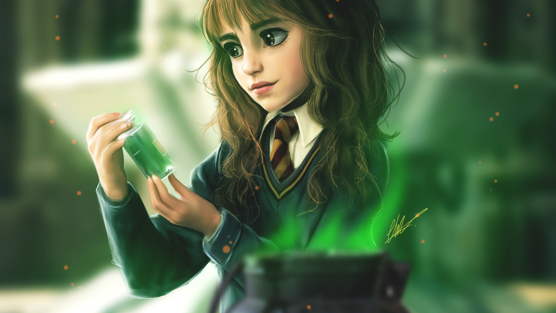 Hermione Granger, Emma Charlotte Duerre Watson, Harry Potter, Fan Art, Peinado. Wallpaper in 1920x1080 Resolution