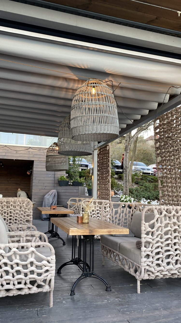 Table, Patio, Wicker, Furniture, Ceiling. Wallpaper in 750x1334 Resolution
