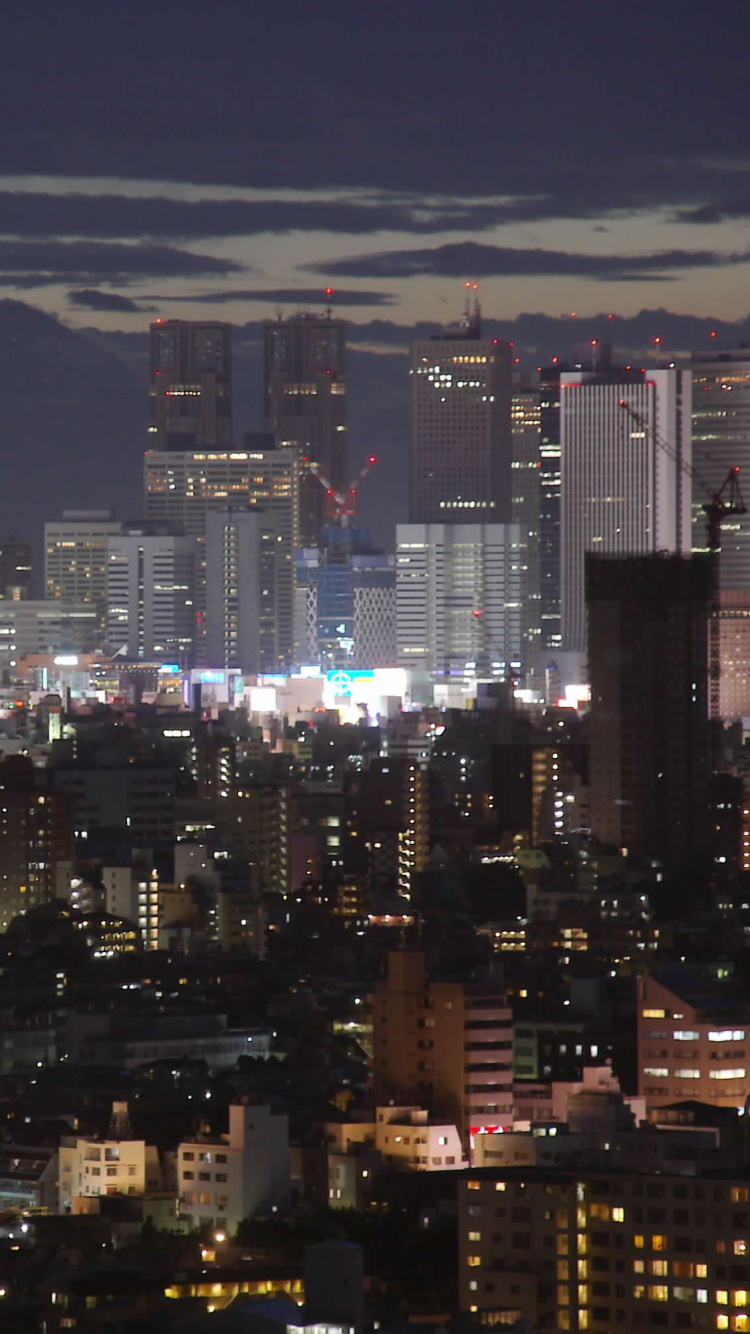 Aerial View of City Buildings During Night Time. Wallpaper in 750x1334 Resolution