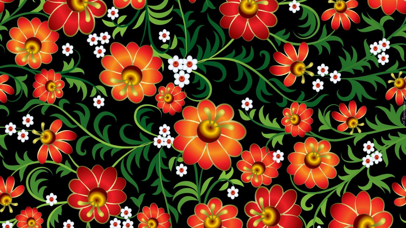 Rote Und Gelbe Blumenillustration. Wallpaper in 2560x1440 Resolution