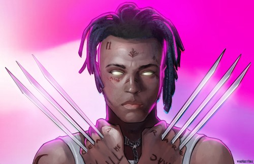 Image XXXTentacion, face, violet, purple, pink