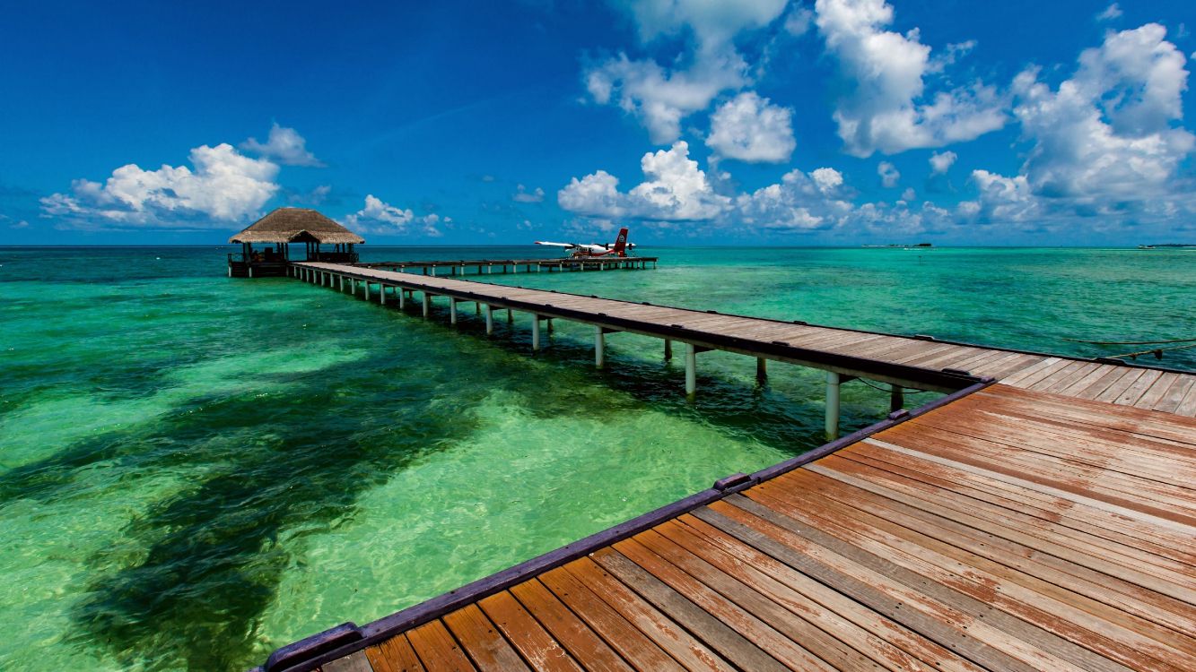 Brown Wooden Dock on Body of Water During Daytime. Wallpaper in 5120x2880 Resolution