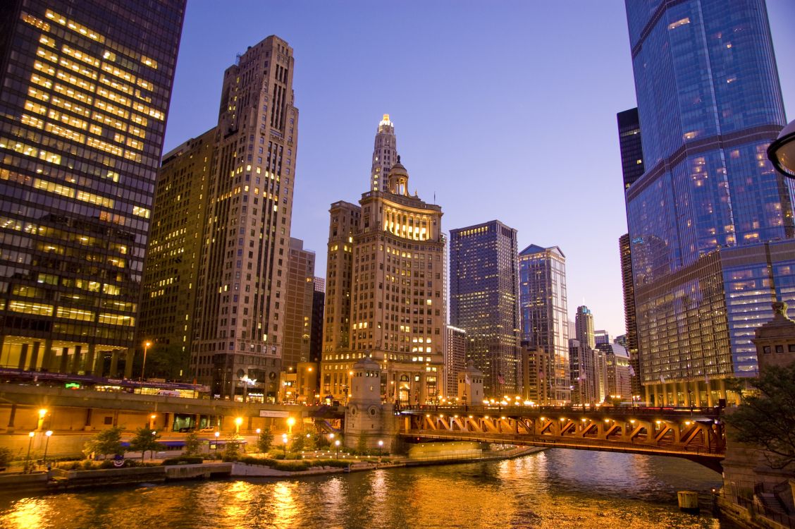 city skyline during night time