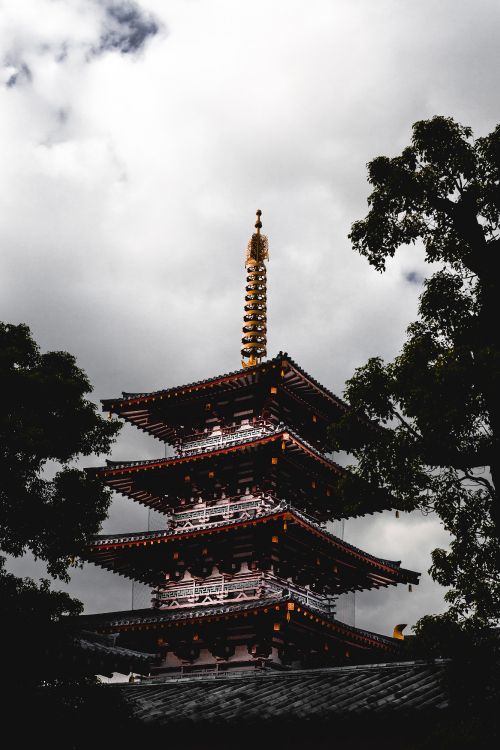 red and black pagoda temple