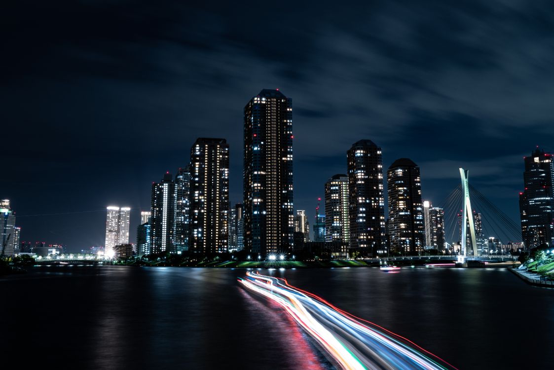 city skyline during night time