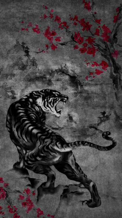 Bengal Tiger, Lion, Japan, Art, Japanese Art. Wallpaper in 3240x5760 Resolution