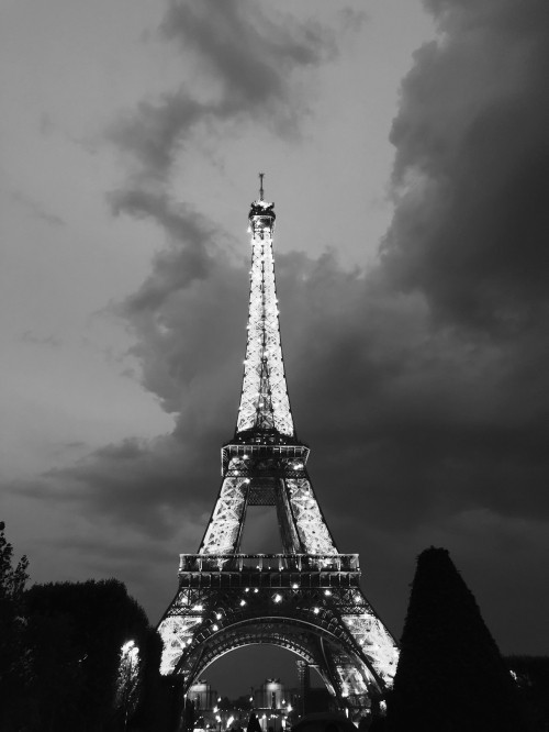 Image eiffel tower, black and white, tower, cloud, atmosphere