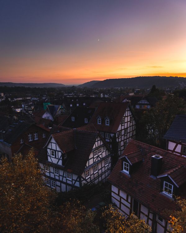 aerial view of city during sunset