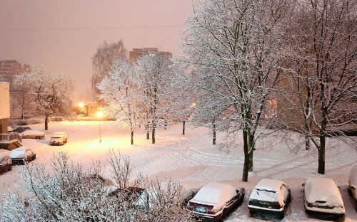 Image black car on snow covered road during daytime