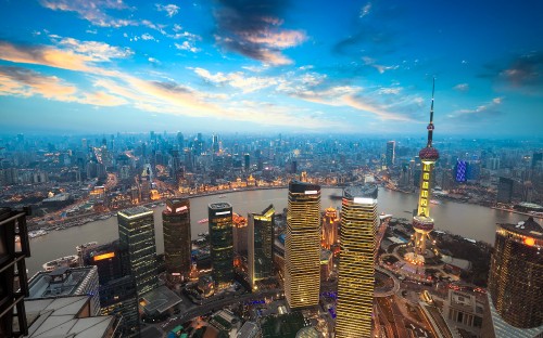 Image aerial view of city buildings during daytime