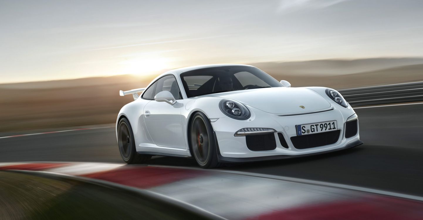 White Porsche 911 on Road. Wallpaper in 3000x1560 Resolution