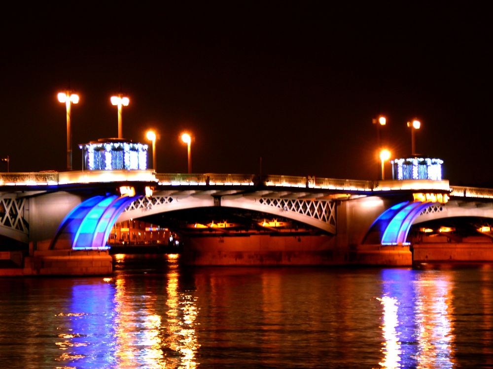 white and brown bridge during night time