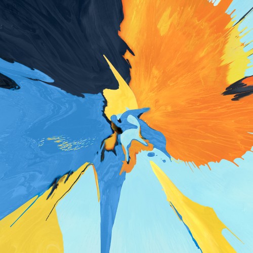 Image blue yellow and black bird painting