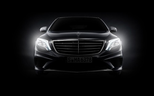 Image black mercedes benz car in a dark room