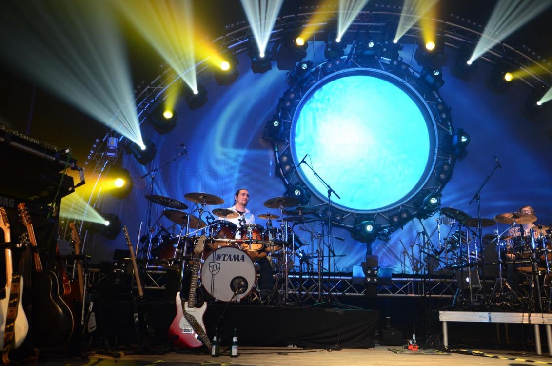 stage, drummer, rock concert, drum, guitar