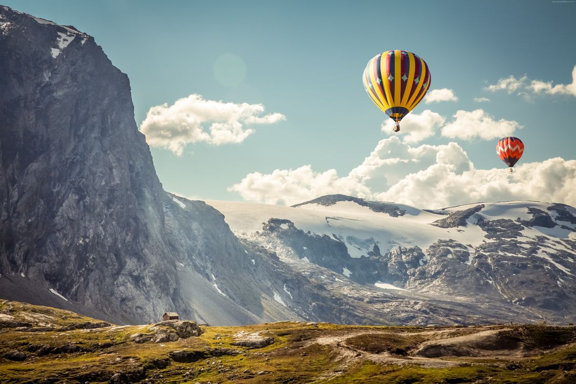 热气球, 山脉, 极限运动, 气囊, 旅游业 壁纸 5616x3744 允许