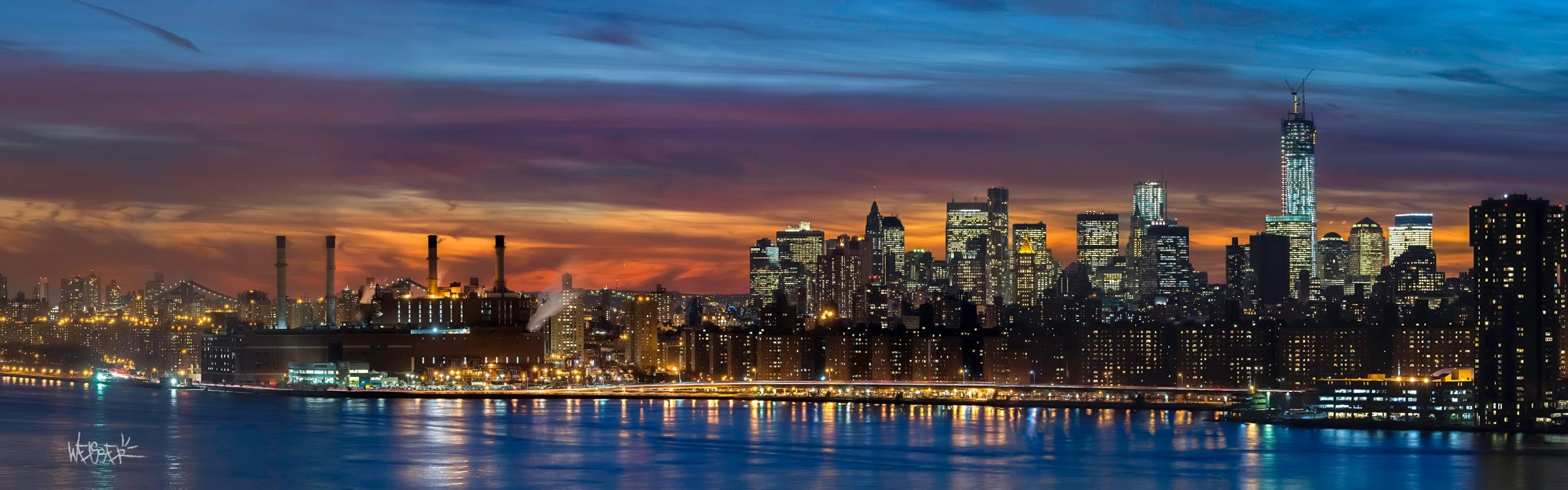 Horizon de la Ville Pendant la Nuit. Wallpaper in 3840x1200 Resolution