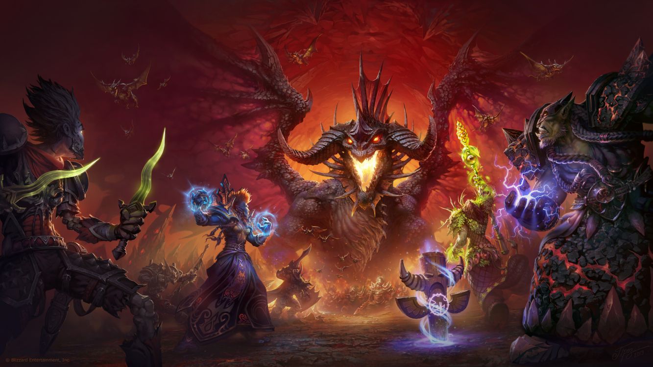 World of Warcraft, Dämonen, Kriegsherr, Dragon, Mythologie. Wallpaper in 5600x3150 Resolution