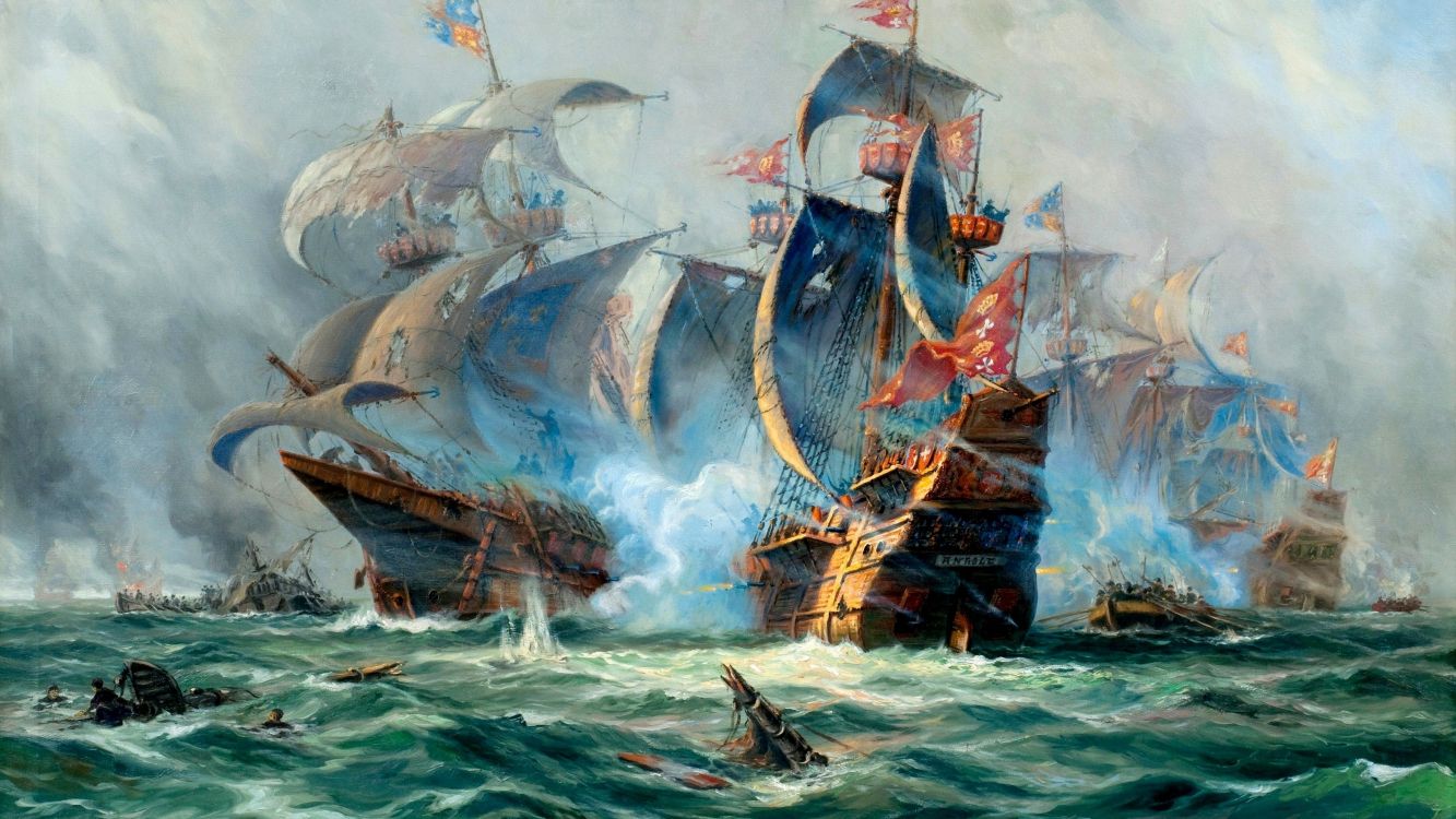 Barco Marrón en la Pintura Del Mar. Wallpaper in 3840x2160 Resolution