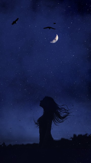 Image alone girl dark night, moonlight, night