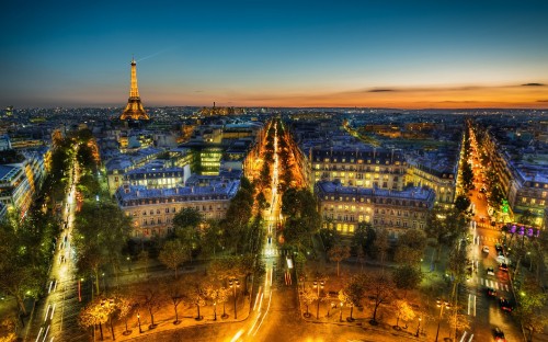 Image aerial view of city during night time