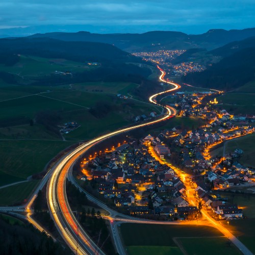 Image aerial view of city during night time