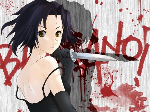 Image black haired woman in black dress anime character