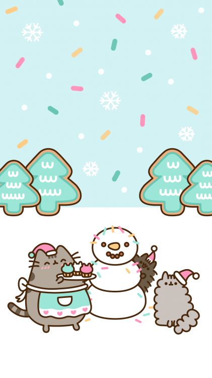 Pusheen, El Día De Navidad, Kawaii, la Lindura, Dibujo. Wallpaper in 1080x1920 Resolution