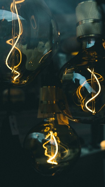 Image clear glass light bulb turned on in dim light