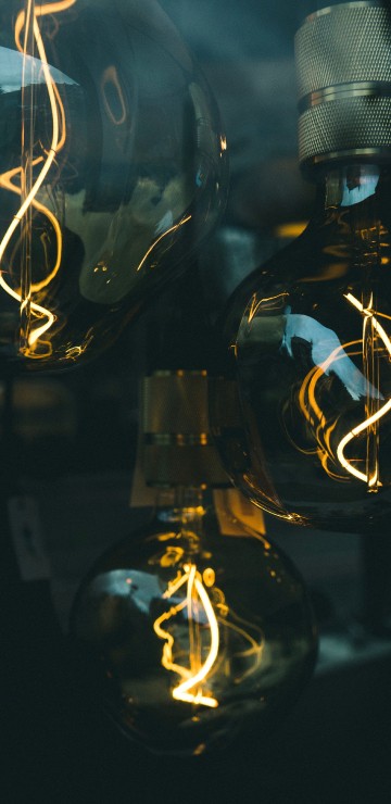 Image clear glass light bulb turned on in dim light