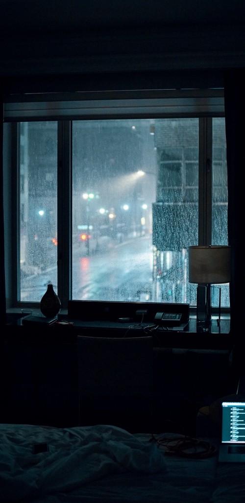 Image bedroom rainy night aesthetic, Aesthetics, rain, window, fixture