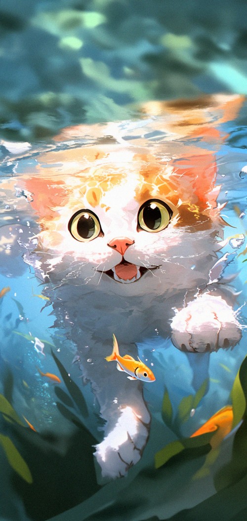 Image cat underwater, cat, aquarium, felidae, kitten