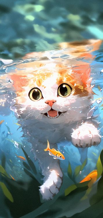 Cat Underwater, Cat, Aquarium, Felidae, Kitten. Wallpaper in 1120x2364 Resolution