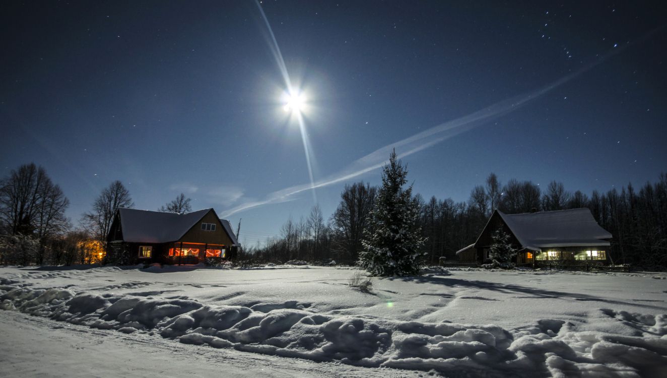 Winter, Schnee, Nacht, Licht, Einfrieren. Wallpaper in 2684x1520 Resolution