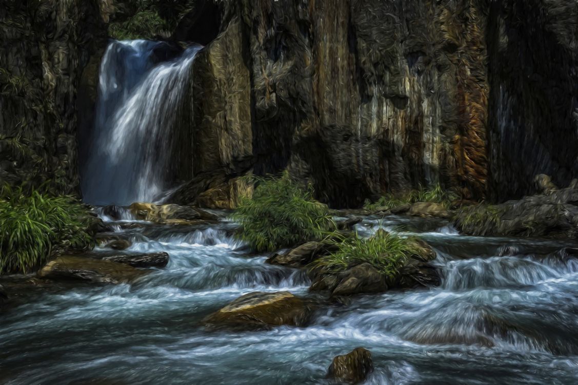 el Agua Cae Sobre la Montaña Rocosa. Wallpaper in 3189x2121 Resolution