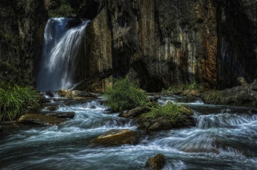 Image water falls on rocky mountain