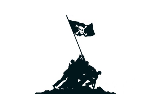 Image silhouette of man riding horse with flag