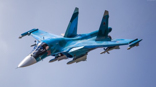 Image blue and white jet plane in mid air