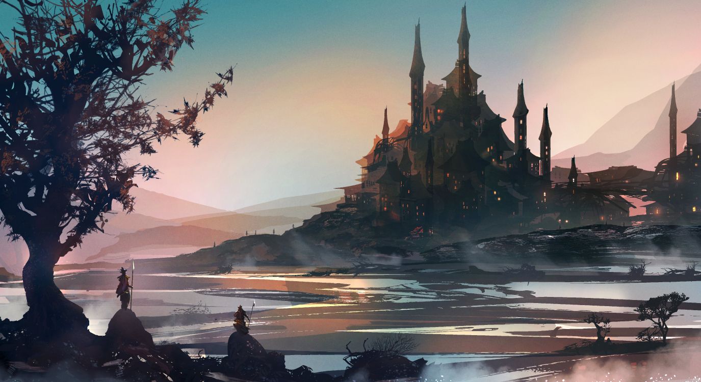 Hombre Sentado Sobre Una Roca Cerca Del Cuerpo de Agua Durante la Puesta de Sol. Wallpaper in 6600x3600 Resolution