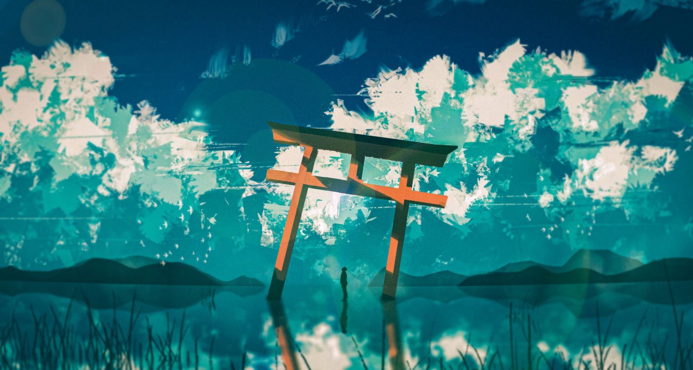 牌坊, 绿色的, 艺术, 性质, 剪影 壁纸 3840x2050 允许