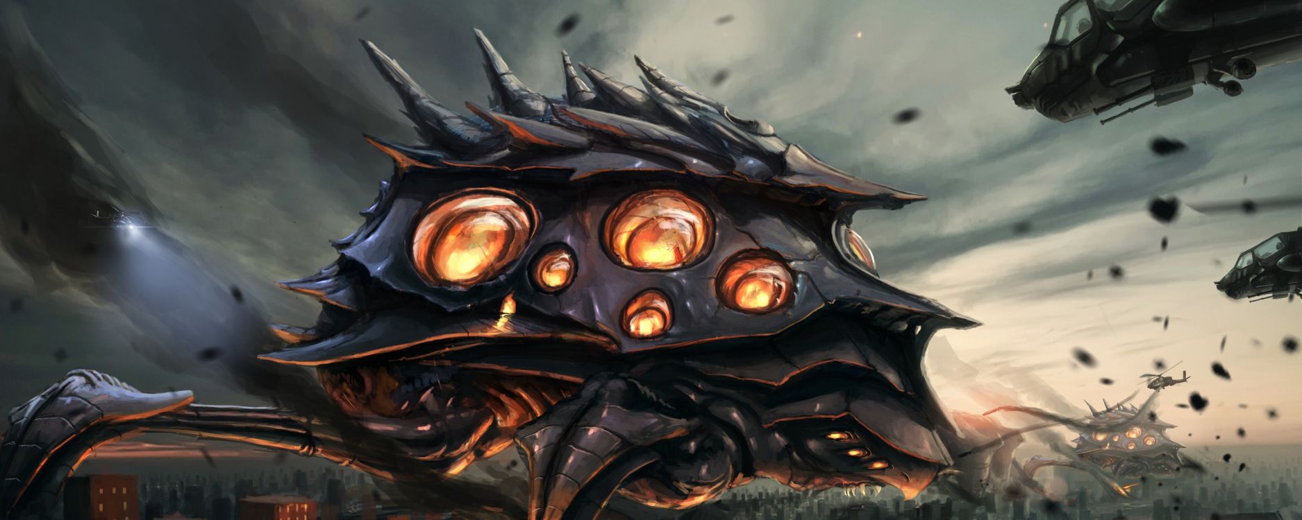 Tête de Dragon Marron et Noir. Wallpaper in 2560x1024 Resolution