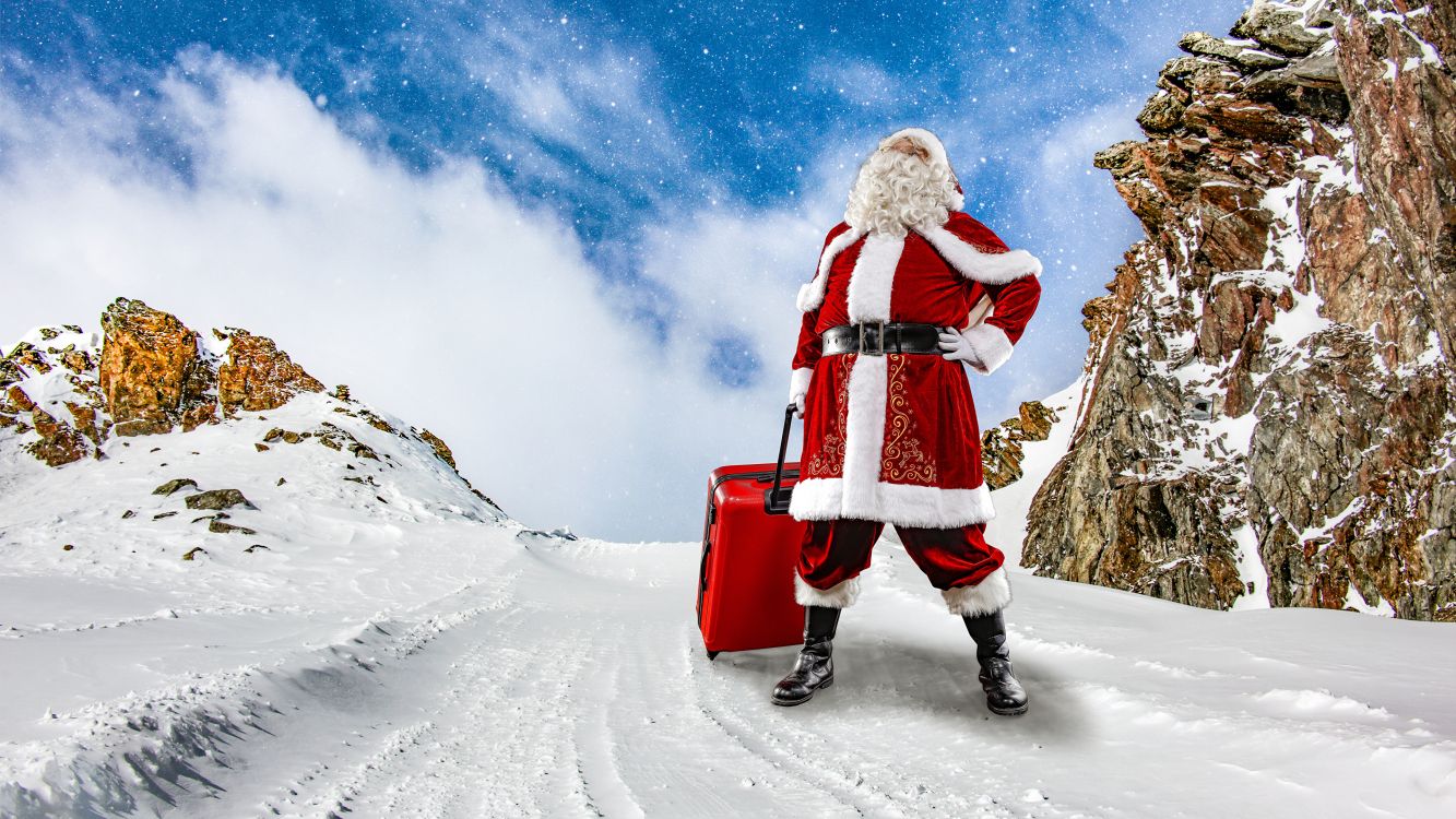 Weihnachtsmann, Bergkette, Ded Moroz, Neujahr, Mountaineering. Wallpaper in 3840x2160 Resolution