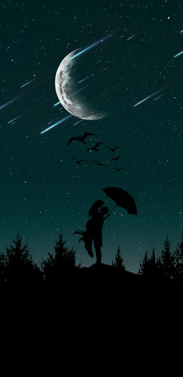 Image moon, silhouette, romance, night, crescent